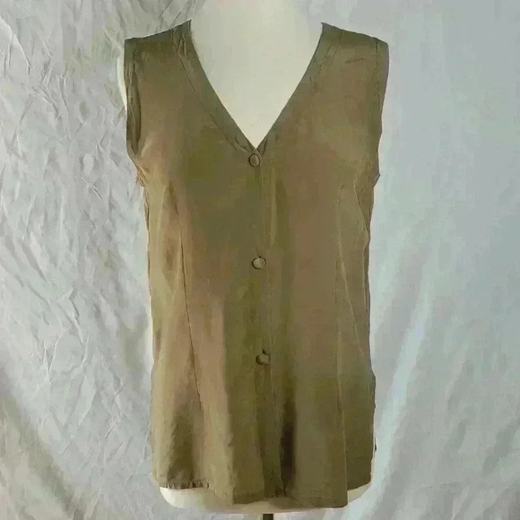 Vintage 90's Anne Larson 100% Silk Longline Sleeveless Vest Top sz M - Picture 1 of 6